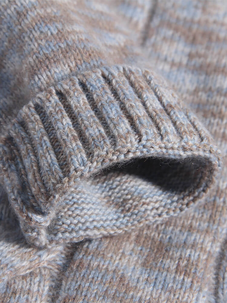 Kids Speckled Beige Blue Cable Knit Cashmere Sweater with Collar